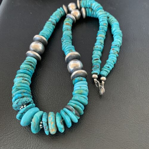 Navajo Blue Turquoise Sterling Silver Graduated Necklace | Authentic Native American | 20" | 13397