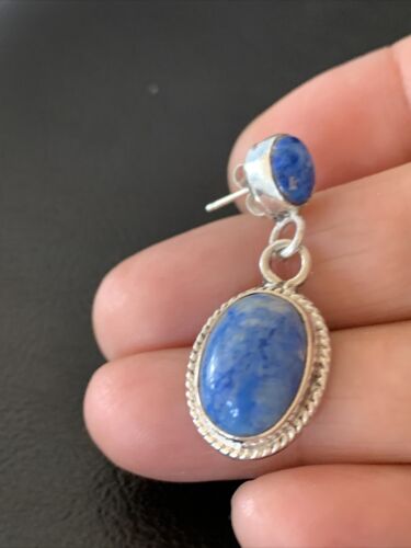 Navajo Denim Lapis Dangle Earrings | Sterling Silver | 1.1" | Authentic Native American Handmade | 1705