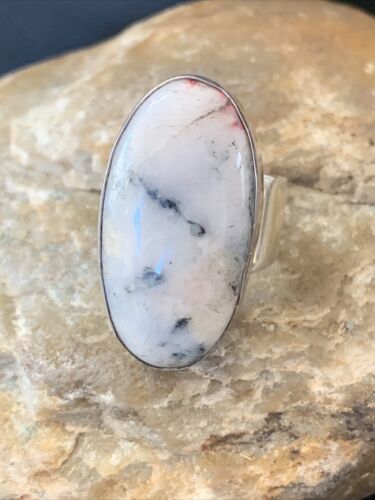 Southwestern Navajo Cinnabrite Ring | White Black | Sterling Silver | Sz 7.5 | 01560
