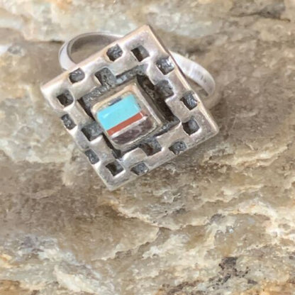 Navajo Blue Turquoise Sugilite Inlay Ring | Sz 5.5 | Sterling Silver | Authentic Native American Handmade | 13145 - Masha USA