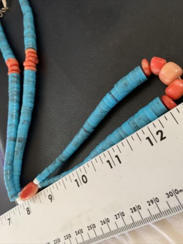 Southwestern Santo Domingo Pink Coral Blue Turquoise Jacla Necklace | 20" | Authentic Native American Handmade | 12516