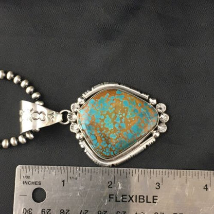 Navajo Blue #8 Turquoise Pendant | Sterling Silver | 3" | Authentic Native American Handmade | 10157