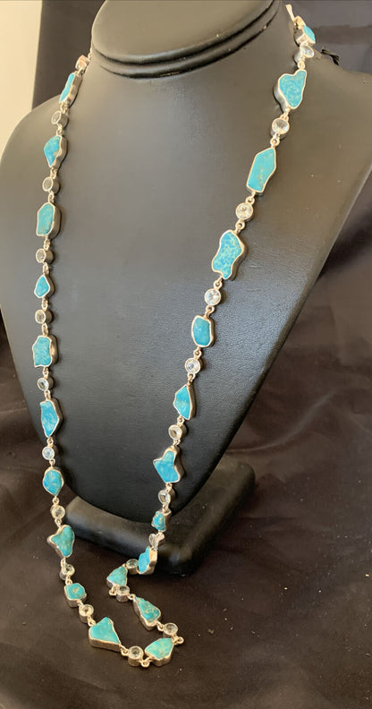 Navajo Blue Kingman Turquoise Topaz Pendant Necklace | Sterling Silver | 30" | 11783