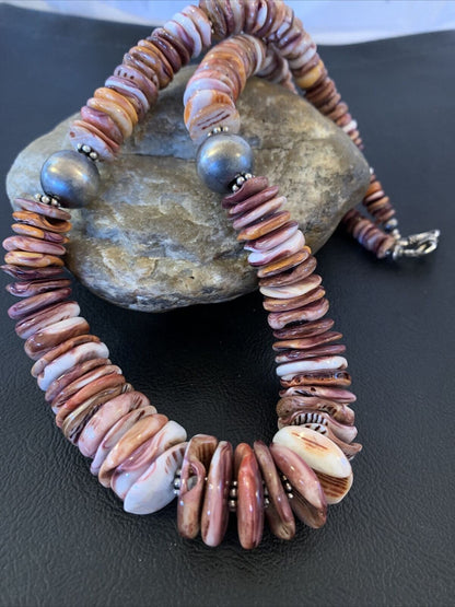 Navajo Sterling Silver Purple Spiny Oyster Necklace | Authentic Native American | 22" | 02182