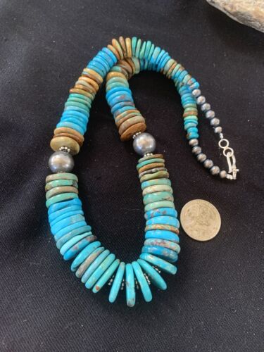 Navajo Graduated Blue Green Turquoise Necklace | Sterling Silver | Authentic Native American | 21" | 605