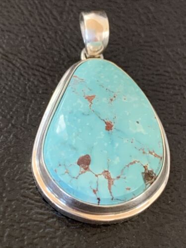 Navajo Blue Bisbee Turquoise Pendant | Sterling Silver | 1.5" | Authentic Native American Handmade | 1619