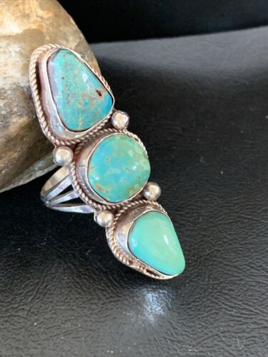 Navajo Sterling Silver Turquoise Ring | Authentic Native American Multi-Stone | Sz 11 | Blue Green | 2125