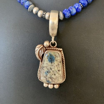 Men's  Navajo Pearls Lapis Azurite Pendant Necklace | Sterling Silver | Authentic Native American Handmade | 01928