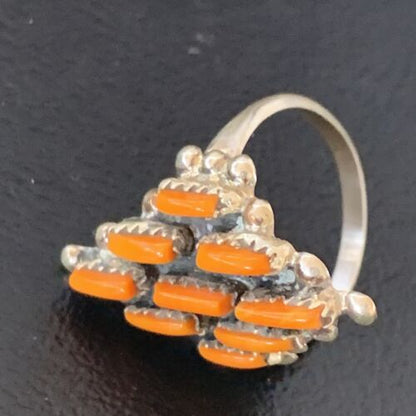 Navajo Orange Spiny Oyster Cluster Ring | Authentic Native American Sterling Silver | Multi-Stone | Sz 7.5 | 11926