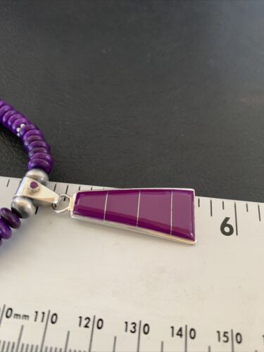 Authentic Native American Navajo Pearl Necklace with Purple Sugilite Pendant | Sterling Silver | 18" | 12349