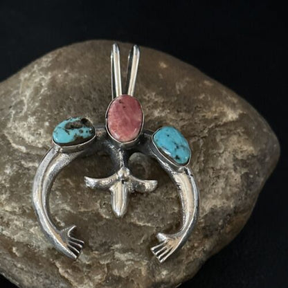 Navajo Blue Turquoise Purple Spiny Naja Pendant | Sterling Silver | Authentic Native American Handmade | 14672