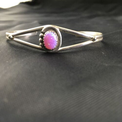 Children's Navajo Pink Opal Cuff Bracelet | Sterling Silver Handmade | Authentic Native American | 10179