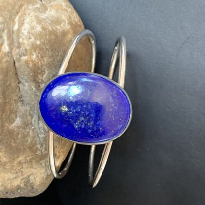 Minimalist Women's Blue Lapis Lazuli Cuff Wire Bracelet | Sterling Silver | 12872