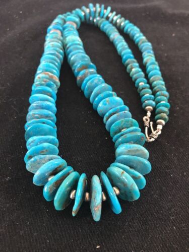 Navajo Kingman Turquoise Pendant Graduated Necklace | Sterling Silver | Authentic Native American | 30"