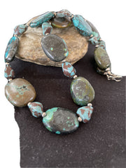 Navajo Chunky Turquoise #8 Necklace | Sterling Silver Pearls | Authentic Native American Handmade | 21" | 1240