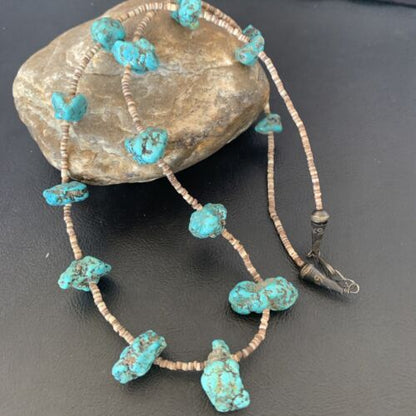 Navajo Turquoise Necklace | Sterling Silver | 24" | Authentic Native American Handmade | 10686