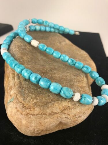 Navajo Blue Turquoise & Howlite Necklace | Sterling Silver | 21" | Authentic Native American Handmade | 3395 - Masha USA