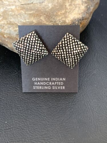 Old Pawn Southwestern Sterling Silver Stud Earrings | Diamond Cut | 1" | 12991