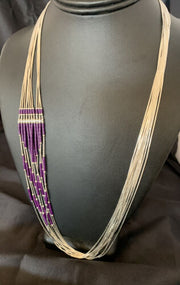 Navajo Purple Sugilite Heishi Necklace | 10 Strand Liquid Silver | Sterling Tube | 26" | 13058