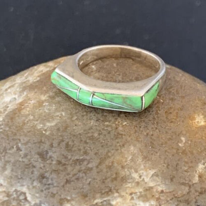 Women's Navajo Gaspeite Inlay Ring | Sterling Silver | Sz 5.5 | Authentic Native American Handmade | 12464