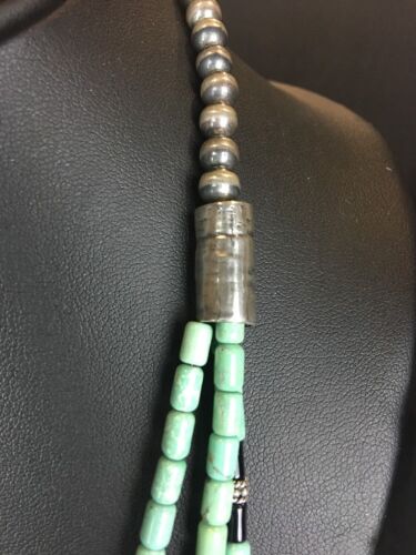 Turquoise Stone 3 Strand Sterling Silver Necklace | 22" Navajo Native American | 3266