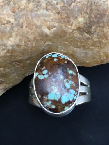 Southwestern Navajo Spiderweb Turquoise Ring | Sterling Silver | Sz 7.5 | 2871