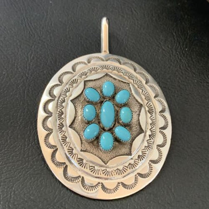 Navajo Blue Turquoise Cluster Pendant | Sterling Silver | 3" | Authentic Native American Handmade | 2105