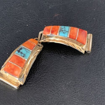 Navajo Turquoise Spiny Oyster Inlay Watch Tips | Sterling Silver & Gold-Filled | Authentic Native American Jewelry | 13725