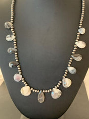 Navajo Pearls Pear Shape Necklace | Sterling Silver Black Rutile Opal Teardrop | Authentic Native American Handmade | 4088