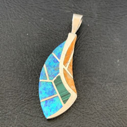 Navajo Spiny Blue Opal Inlay Pendant | Sterling Silver | Authentic Native American Handmade | 12476