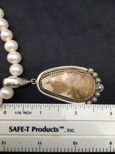 Nevada Turquoise and White Pearl Pendant Necklace | Sterling Silver | 20" | 4390