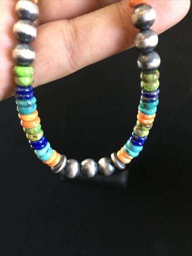 Navajo Orange Spiny Oyster Necklace | Sterling Silver Pearls | 21" | Authentic Native American Handmade | 1763