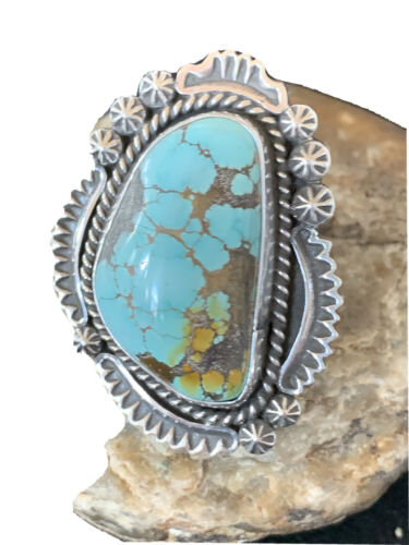 Navajo Blue Royston Turquoise Ring | Sterling Silver | Sz 12.5 | Authentic Native American Handmade | 1473