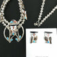 Zuni Owl Inlay Turquoise Squash Blossom Necklace Set | Sterling Silver | Native American Handmade | 1310
