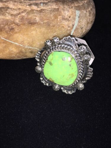 Native American Navajo Green Gaspeite Ring | Sterling Silver | Sz 7 | 1803