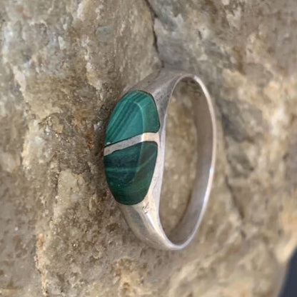 Native American Old Pawn Navajo Green Malachite Ring | Sterling Silver | Sz 5.5 | 10872