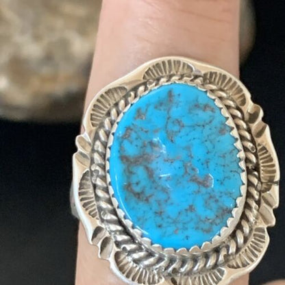 Navajo Blue Kingman Turquoise Ring | Sterling Silver | Sz 9 | 12953