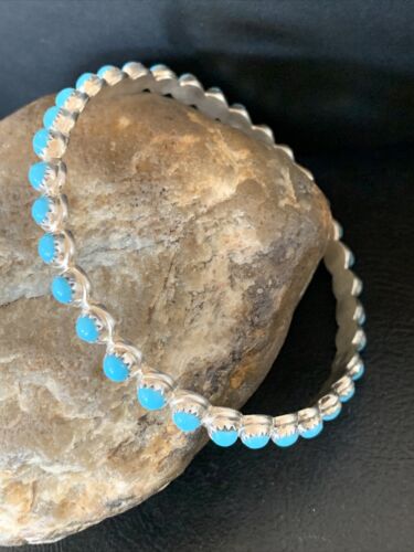 Sterling Silver Blue Kingman Turquoise Cuff Bracelet Bangle | 9.5" | Authentic Native American Handmade | 12316