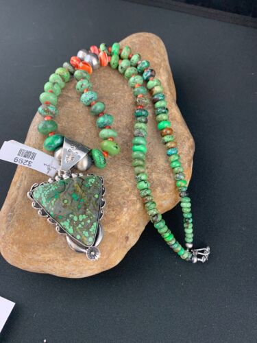 Spiderweb Turquoise Pendant | Spiny Beads | Navajo Sterling Necklace 21" | 4723