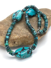 Navajo Spiderweb Turquoise Heishi Necklace | Sterling Silver | 21" | Authentic Native American Handmade | 2960