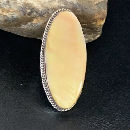 Native American Navajo Gold Yellow Mother of Pearl Inlay Ring | Sterling Silver | Sz 7 | 12937