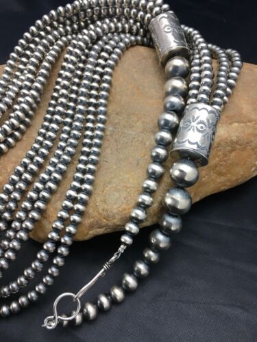 Navajo Pearls 5mm Sterling Silver Necklace | 6-Strand Pendant 30.5" | Native American | 93630