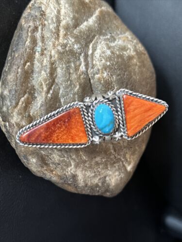 Navajo Orange Spiny Oyster Multi-Stone Ring | Authentic Native American Sterling Silver | Multi-Stone | Sz 7 | 14507