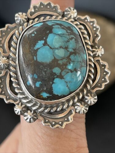 Navajo Blue Spiderweb Turquoise Ring | Sterling Silver | Sz 7 | Authentic Native American Handmade | 10510