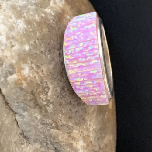 Navajo Pink Opal Inlay Band Ring | Sz 9 | Authentic Native American Handmade | 12412