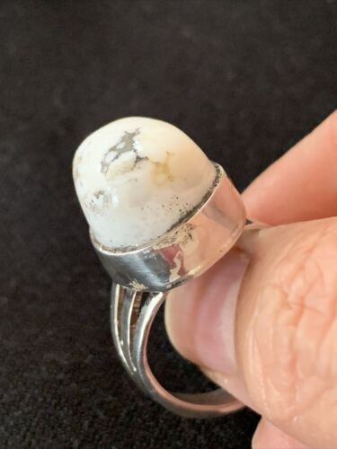 Navajo White Buffalo Turquoise Ring | Sterling Silver | Sz 9.5 | Authentic Native American Handmade | 1445