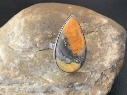 Southwestern Navajo Yellow Bumble Bee Jasper Ring | Sterling Silver | Sz 7 | 11553