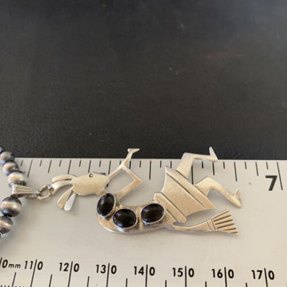 Navajo Kokopelli Pendant with Pearls, Black Onyx, and Multi-Stone | Authentic Native American Sterling Silver | 12284