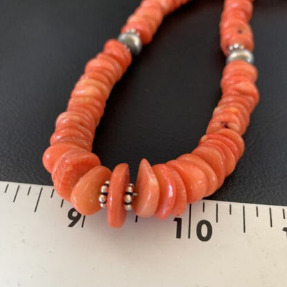 Native American Navajo Pink Coral Bead Necklace | Sterling Silver | 18" | 13228 - Masha USA