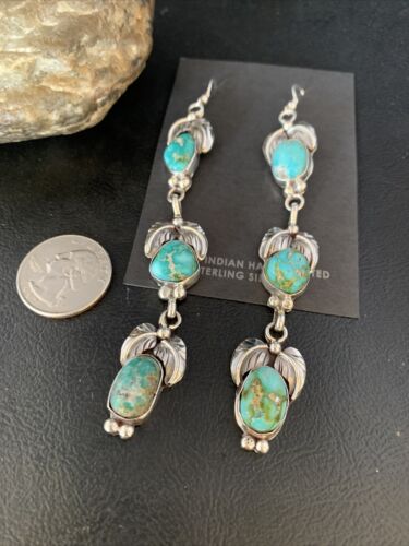 Navajo Sonoran Gold Turquoise Earrings | Sterling Silver | 3 Dangle | Authentic Native American Handmade | 13926